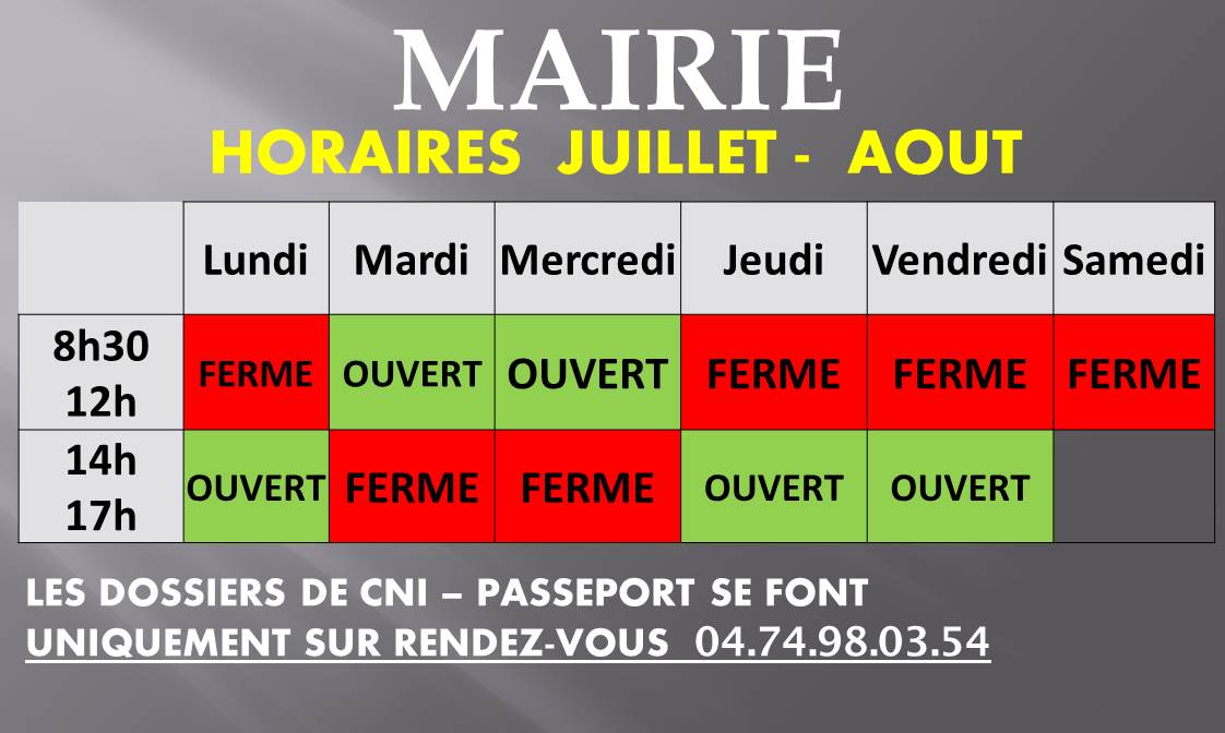 HORAIRE DE LA MAIRIE Mairie de VillarslesDombes